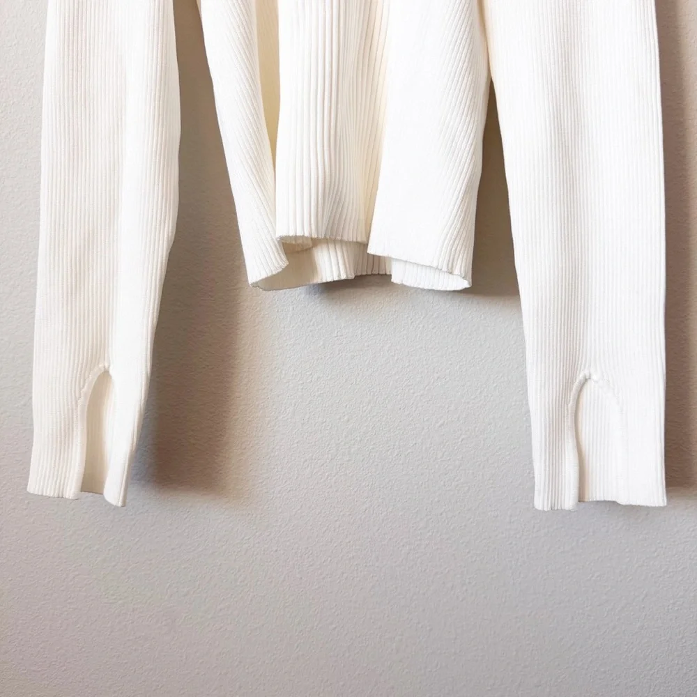 Jonathan Simkhai NWT Mandy Cut Out Cold Shoulder Ribbed Sweater Top White Size L - Picture 4 of 12